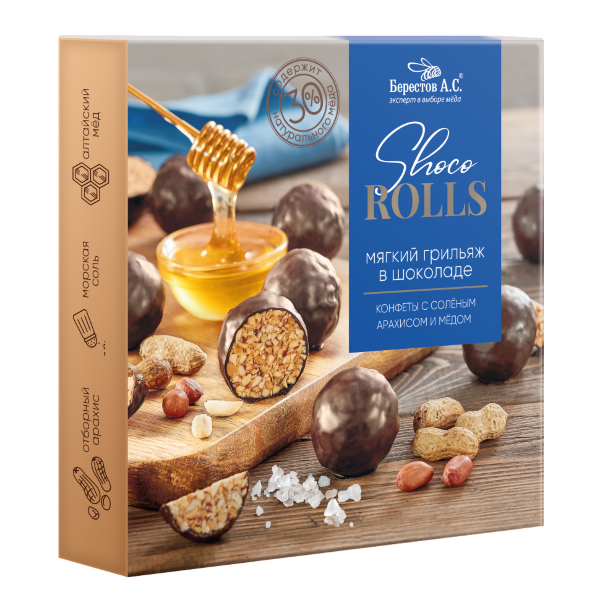 №2 Берестов Shoco Rolls конфеты с арахисом, солью и медом, 135г   в Темрюке